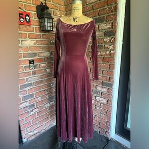 Vintage Bonnie Strauss off the shoulder stretch velvet long dress Med Mauve